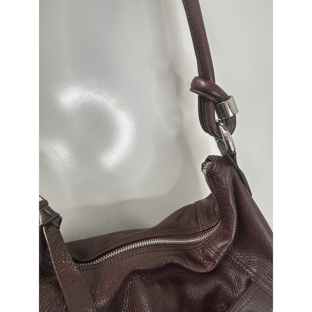 B. Makowsky Espresso Brown Pebbled Leather Hobo Bag Silver Hardware Western Boho - Picture 5 of 16